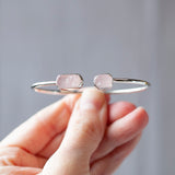 Raw Rose Quartz Bracelet, Sterling Silver
