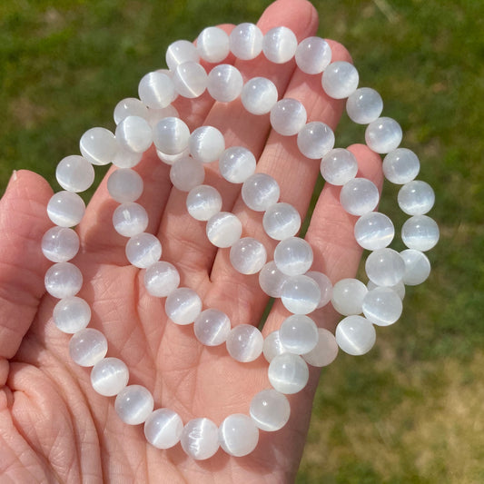 Selenite Bead Bracelet, 8mm White