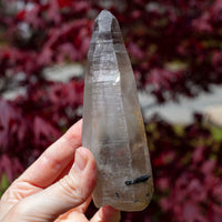 Raw Smoky Quartz Phantom Point with Tourmaline from Namibia