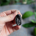 Raw Black Tourmaline Pendant, Sterling Silver