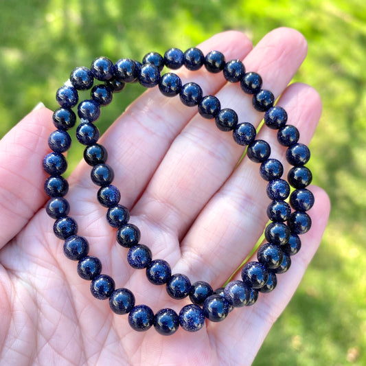 Blue Goldstone Bracelet, 6mm (Glass)