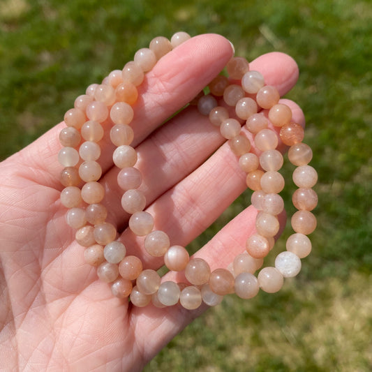 Peach Moonstone Bead Bracelet, 6mm