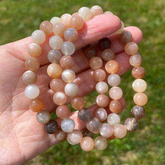 Peach Moonstone Bead Bracelet, 8mm
